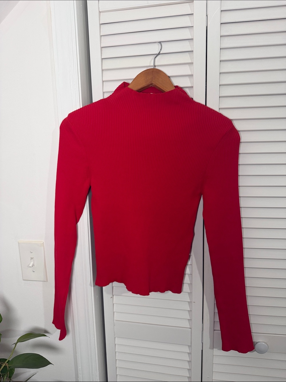 H&M Red Ribbed Mock Neck Long Sleeve Top